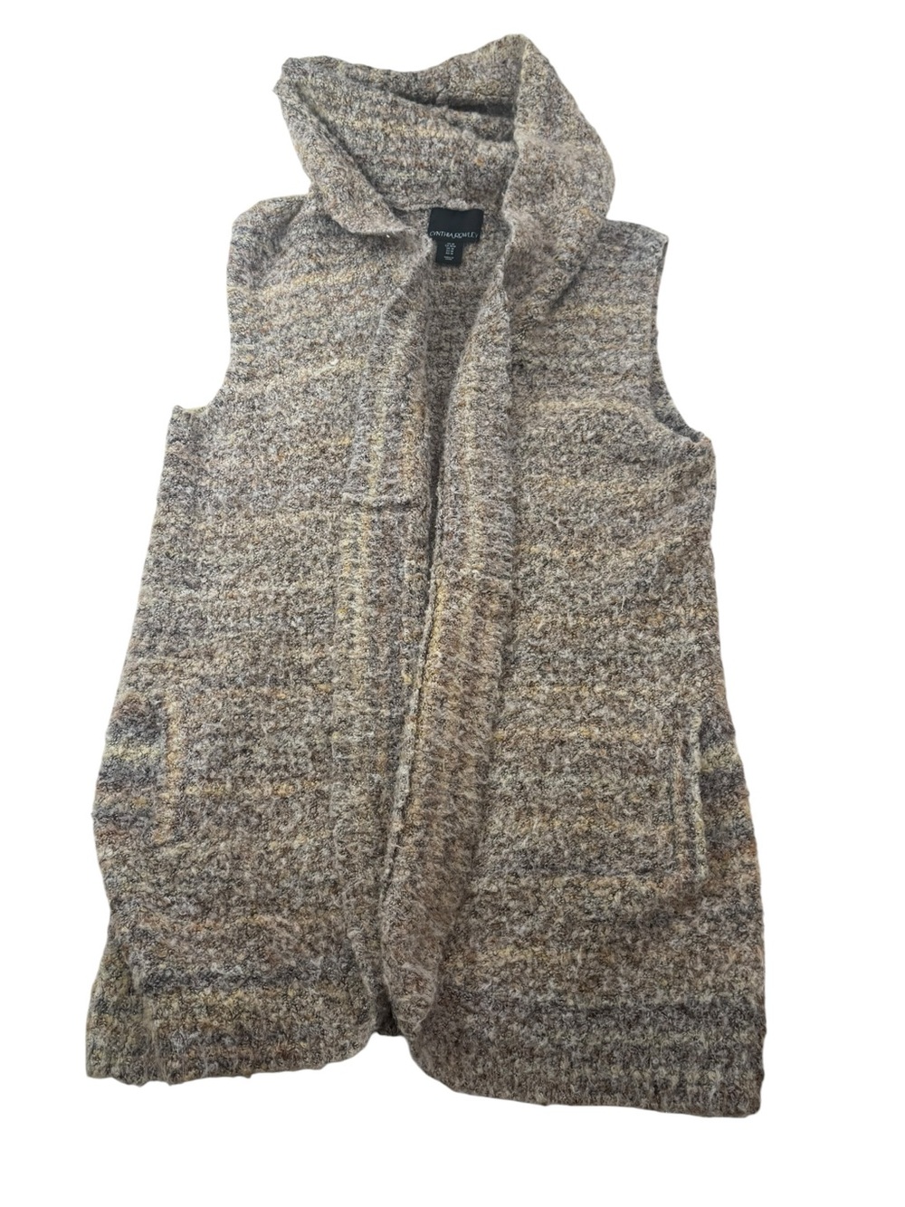 Cynthia Rowley Hooded Sleeveless Knit Vest Cardigan Speckled Neutrals Size M